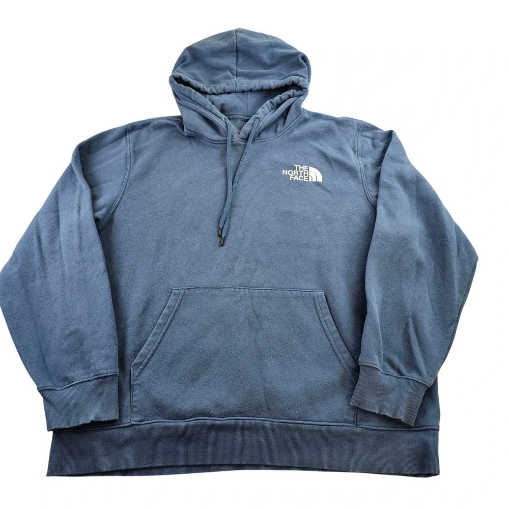 The North Face Hoodie Mens‎ Blue Box NSE Graphic Fleece Lined Relaxed Drawstring